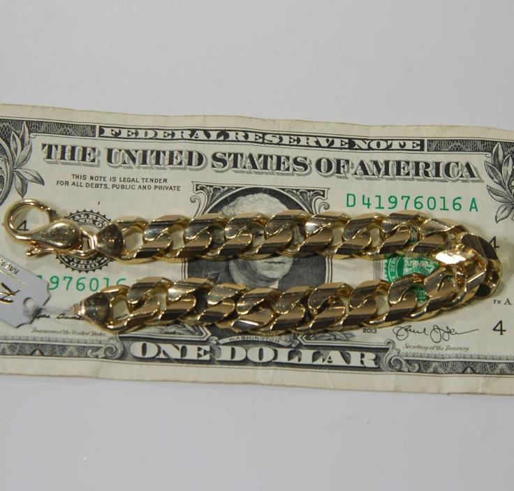 14 karat yellow gold  Concave Curb Cuban  link bracelet 54 gram 8 1/2 inch