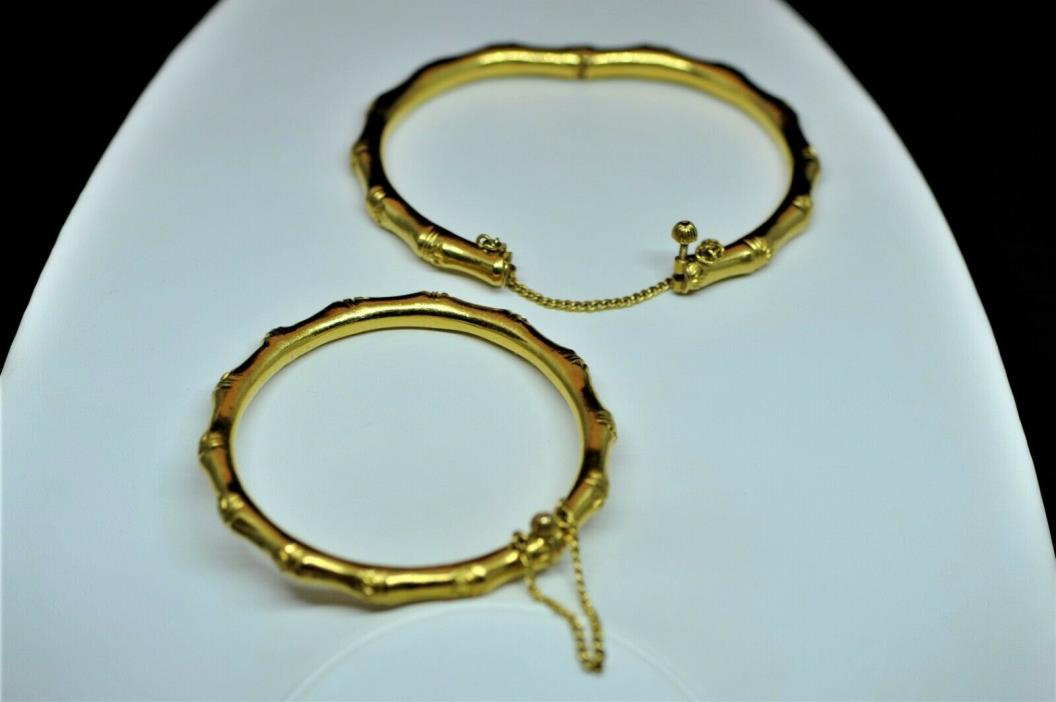 Vintage or Antique Handmade 22k Gold 2 Bracelets Bamboo Inspired Approx 48.7 gr