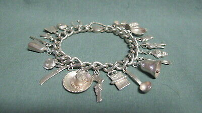 Mexico Silver Charm Bracelet with 20 Charms