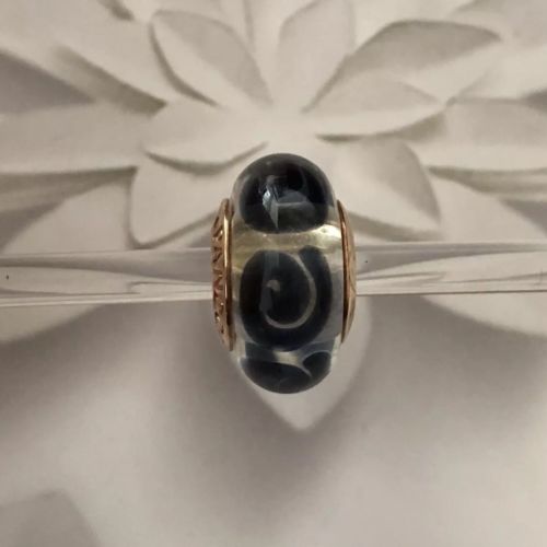 Authentic Pandora 14k Gold Black Spiral Swirls Murano #750511