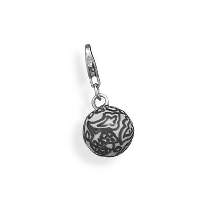 Black and White Paisley Ceramic Bead Charm with Lobster Clasp Sterling Silver