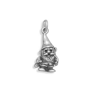 Garden Gnome Charm 3-D Sterling Silver