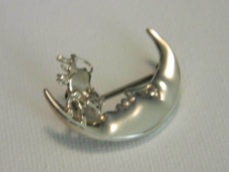 Vintage Sterling Silver Cow Jumped Over The Moon Pin