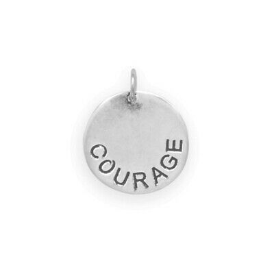 COURAGE Disk Charm Pendant Antiqued Sterling Silver