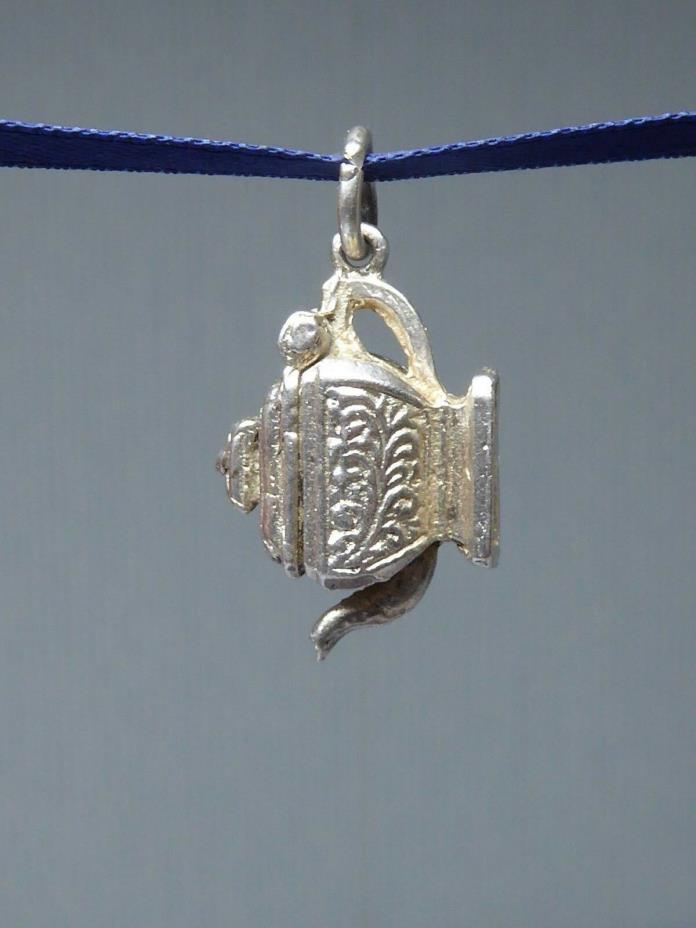 Vintage Sterling Silver Bracelet Charm Teapot With Opening Lid