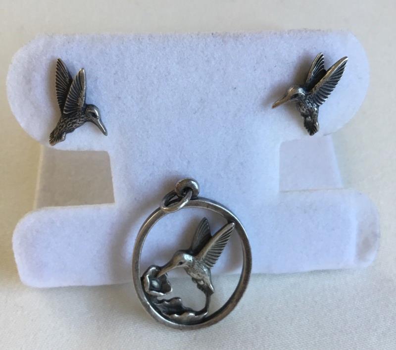 James Avery Sterling Silver Hummingbird Charm Pendant And Earrings With Box
