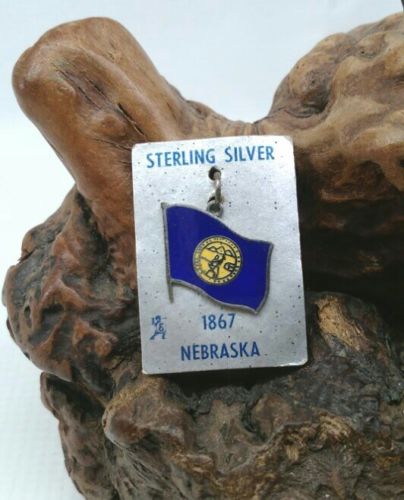 NEBRASKA STATE FLAG CHARM PENDANT .925 STERLING SILVER ELCO JEWELRY CORNHUSKER