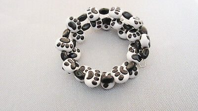 Black White Glass Paw Print Memory Bracelet  Handmade in USA