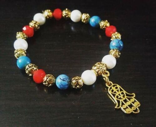 Bracelet Women Of Swarovski, Pearl, Golden Stone And Golden Hand’ Fatima Charm.