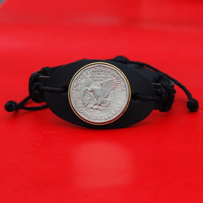 1979 ~ 1999 Susan B. Anthony Dollar Unc Coin Genuine Leather Wristband Bracelet
