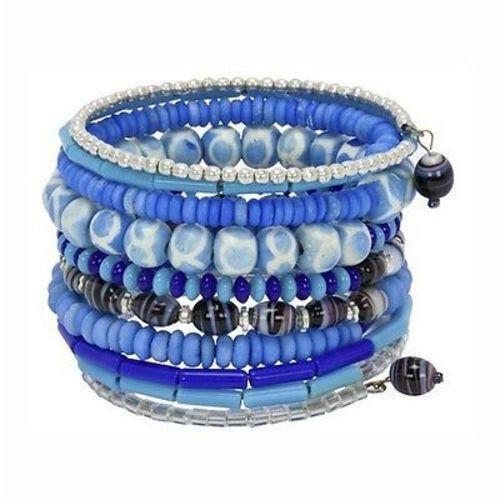Ten Turn Bead and Bone Bracelet - Light Blue Fair Trade India