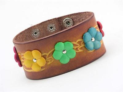 Multicolor Flower Cowhide Leather Bracelet