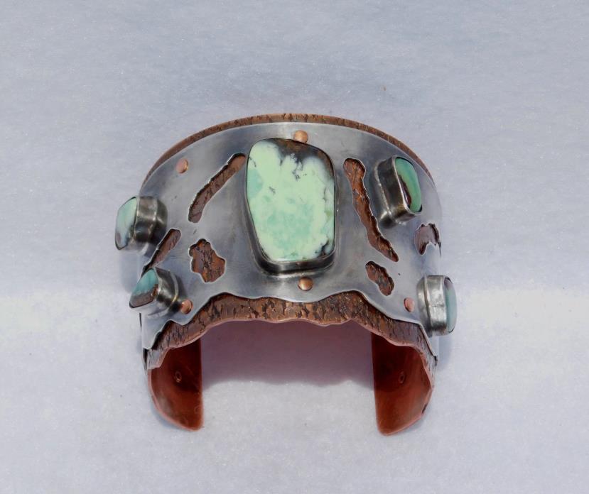 Price Reduced 35% 1 3/4 in. sterling silver/copper cuff bracelet & chrysoprase