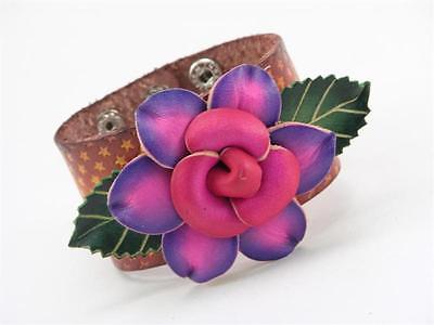 Purple Flower Cowhide Leather Bracelet