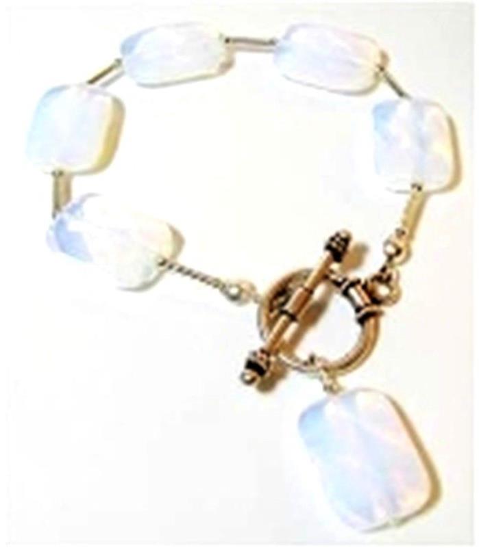 B49 HANDCRAFTED OPALITE FACETED PILLOW & STERLING SILVER BRACELET