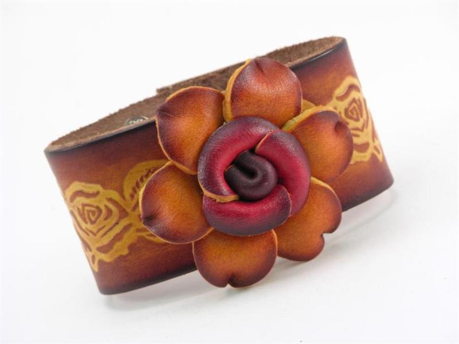 Brown Flower Cowhide Leather Bracelet