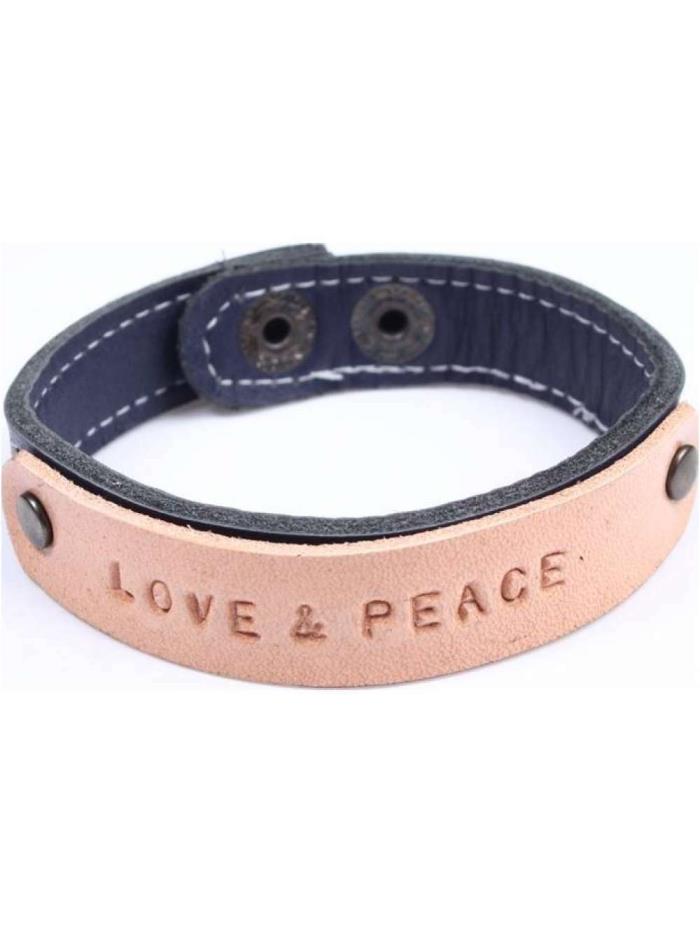 Handcrafted Thailand PEACE AND LOVE LEATHER BRACELET black band