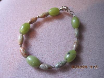 OCEAN JASPER & OLIVE JADE ARTISAN Handmade Bracelet Sterling & Gemstone ARTIST