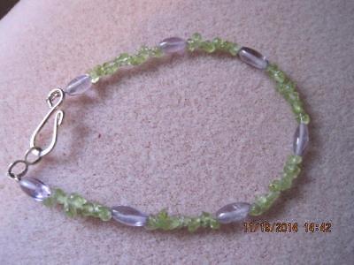 Natural EPIDOTE & AMETHYST ARTISAN Handmade Sterling Bracelet  ARTIST