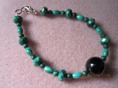 MALACHITE ARTISAN BLK JADE Ctr Handmade Faceted Bracelet Sterl & Gemstone ARTIST