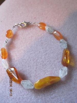 AMBER & QUARTZ Natural ARTISAN Handmade / Sterling & Gemstone Bracelet  ARTIST