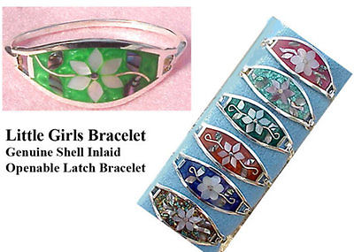 Wholesale Clearance-6 Handcrafted Abalone Shell Little Girl's Hinged Bracelets