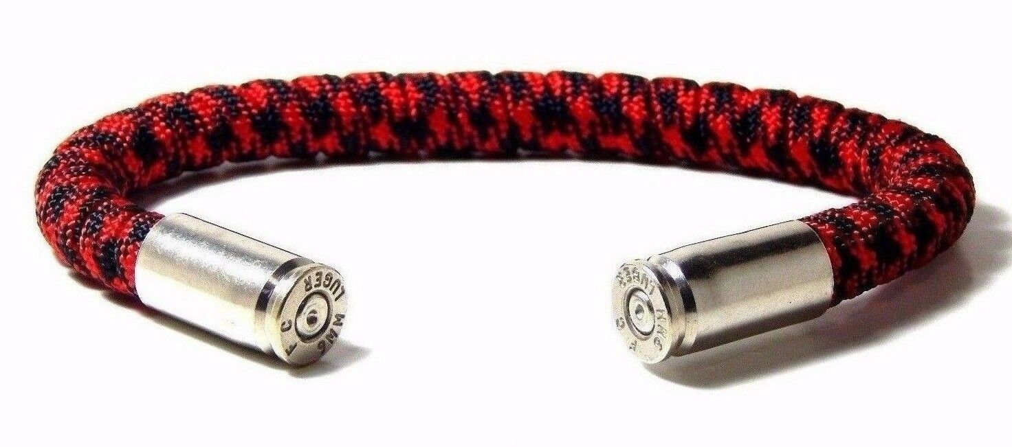 Range master bracelet red black paracord 9 mm nickle hand made USA large