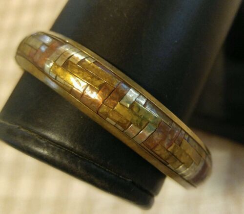 Handmade Brass, Copper & Silver Bangle Bracelet~ Woven Hammered Design