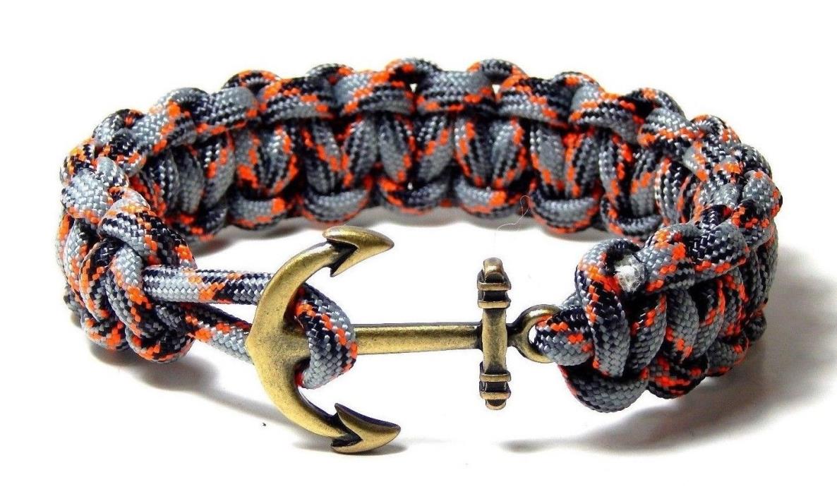 Nautical Anchor Bracelet Cobra Weave Paracord Brass Anchor Hand Made USA 8