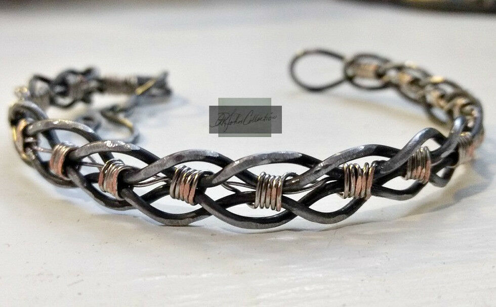 New Wire Wrapped Unisex Galvanized Steel w/ Titanium Coated Copper Cuff Bracelet