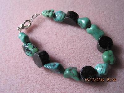 ARTISAN Handmade Gemstone Bracelet TURQUOISE & BLACK TOURMALINE Sterling
