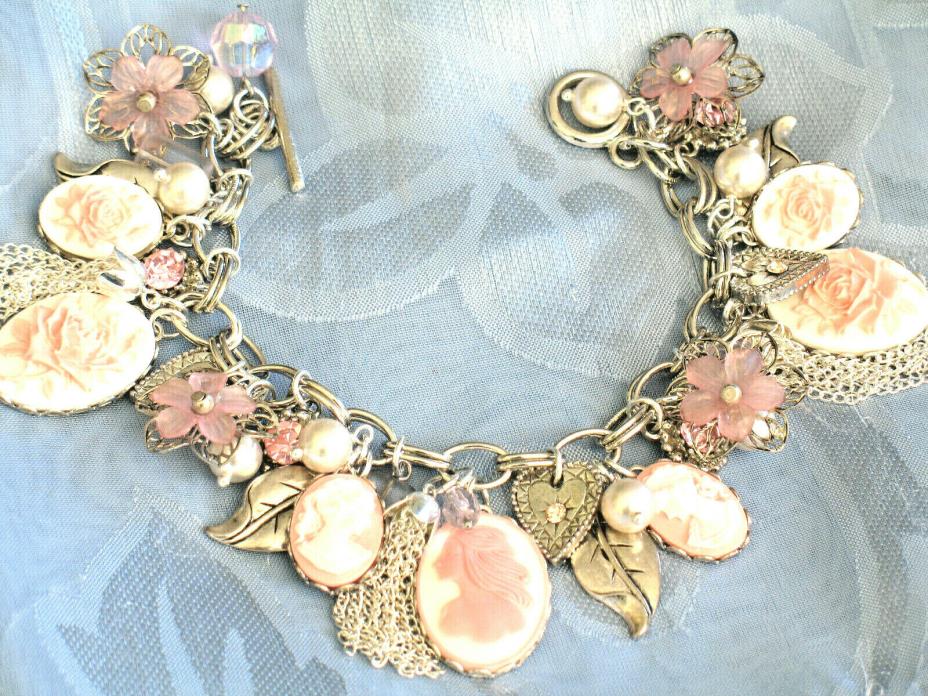Heart and Stone Pretty in Pink Cameo Romance Charm Bracelet