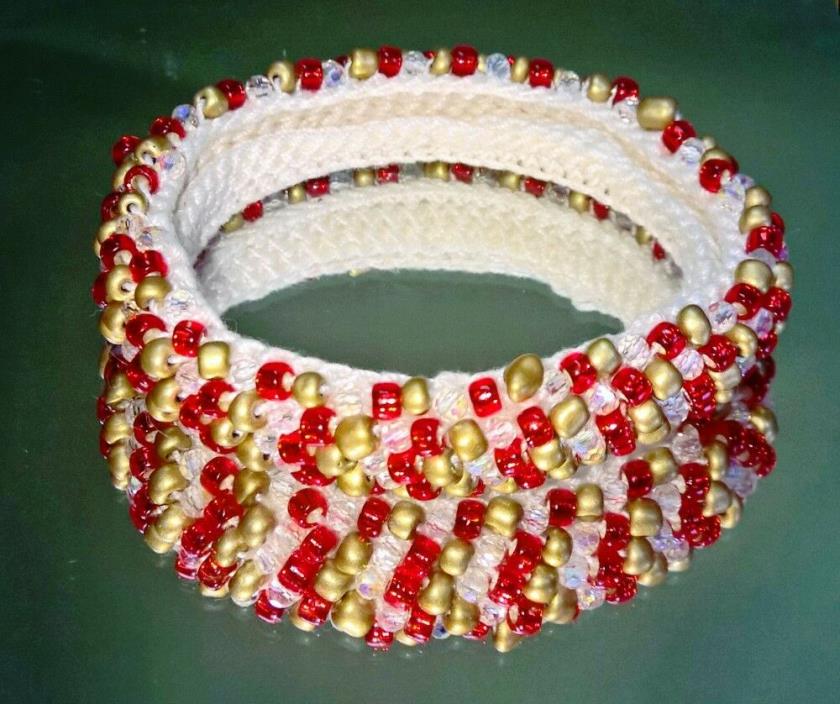 Araina Sparkles Glass Bead Bangle Bracelet Small to Medium Wrist Crochet Item #8