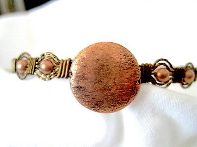All Copper Flat Round Beaded Copper Metal Wire Wrapped Bracelet 8