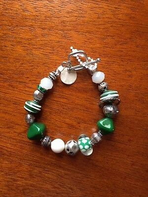 Green Jade, Quartz, Tibetan Silver Toggle Bracelet.