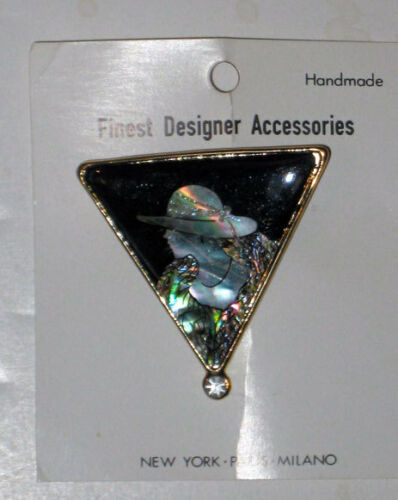 Art Deco Enamel and MOTHER OF PEARL ( Lady w/ HAT )  triangle Brooch - NEW