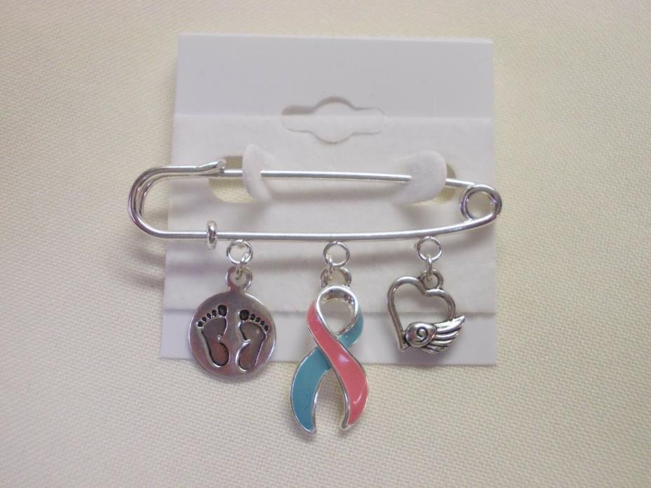 Infant Loss Pink & Blue Awareness Ribbon Charm Pin NEW Handmade