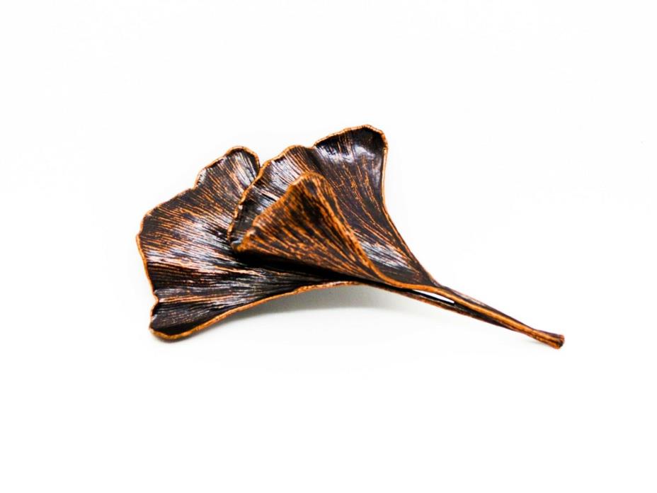 Nature's Creations Bronze Double Ginkgo Leaf Pin Brooch with Box
