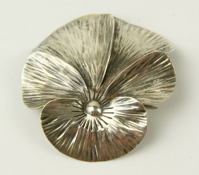 Vintage Stuart NYE Large Hand Wrought Sterling Silver Pansy Brooch Pin 1.75