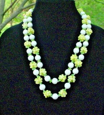 Vtg 60s 2 Row FLORAL NECKLACE Light Colors of Spring Summer FUN Fashion Jewelry