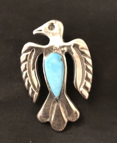 Native American Silver and Turquoise Thunderbird Pin