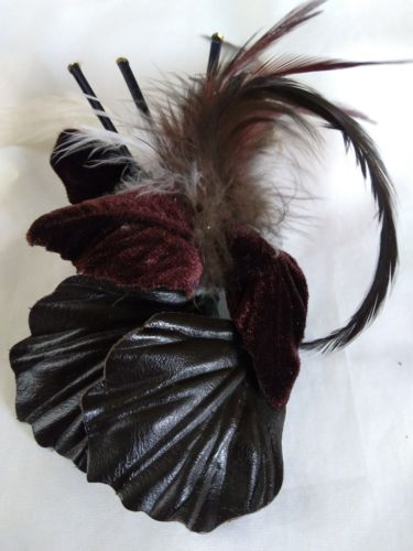 Feather Brooch Fashion Jewelry Burgundy