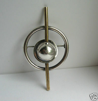 Fabulous Arts Crafts Sterling Silver & Brass Sphere Modernist Brooch Pin