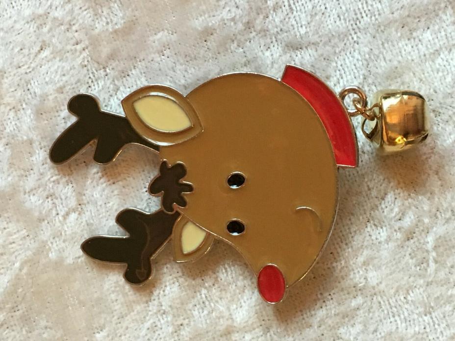 Bchristmas reindeer head brooch with jingle bell