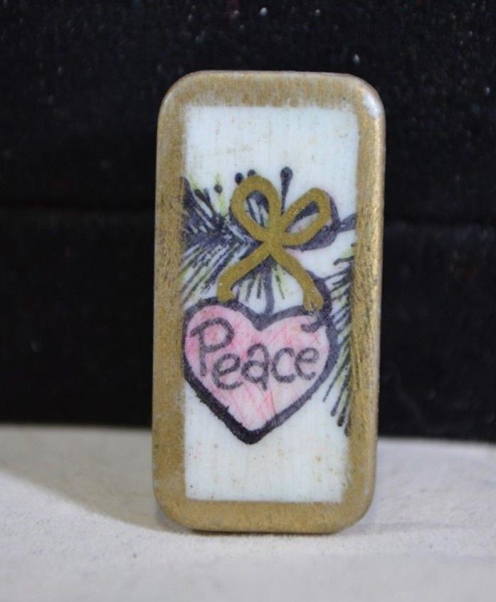 Domino Piece Painted Peace Sign Heart Flower Pin Brooch  1