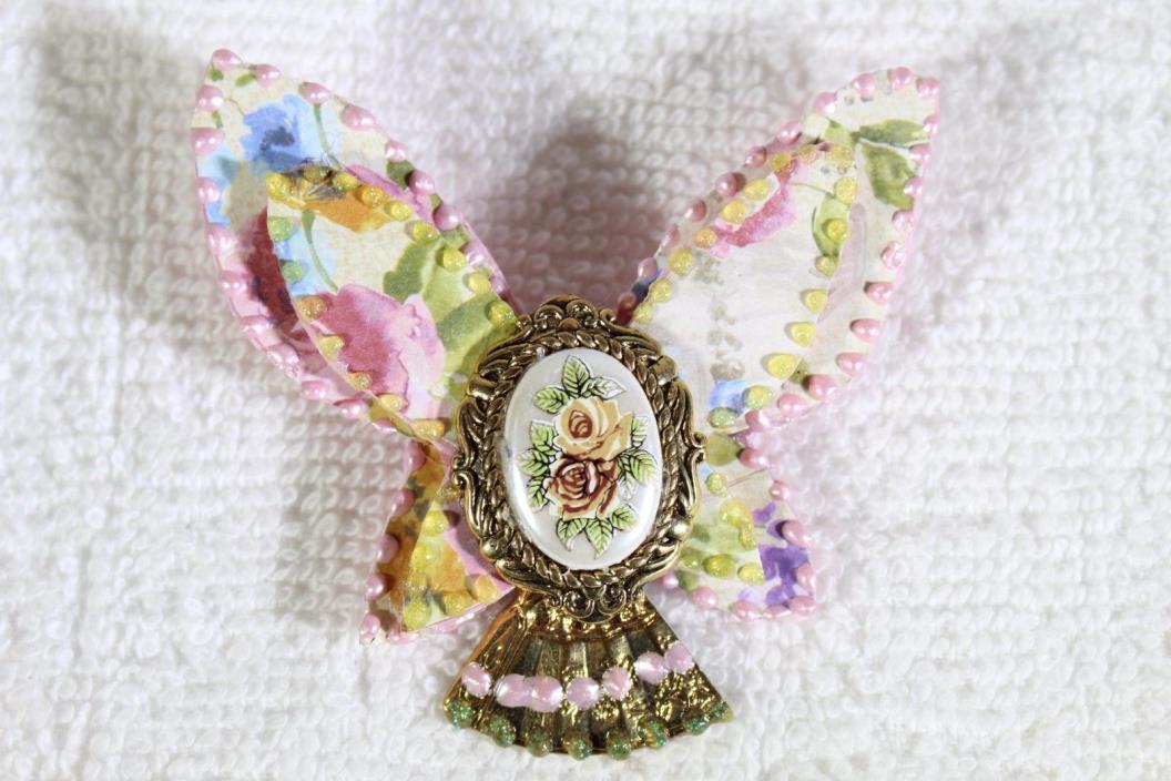 Beautiful Handmade Crafted Butterfly Flower Pin Brooch 2.5