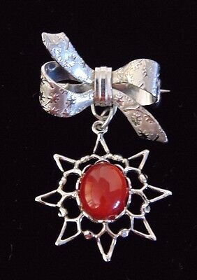 Hand Cut & Set CARNELIAN RED AGATE Cab BOW PIN BROOCH BROACH ~ New