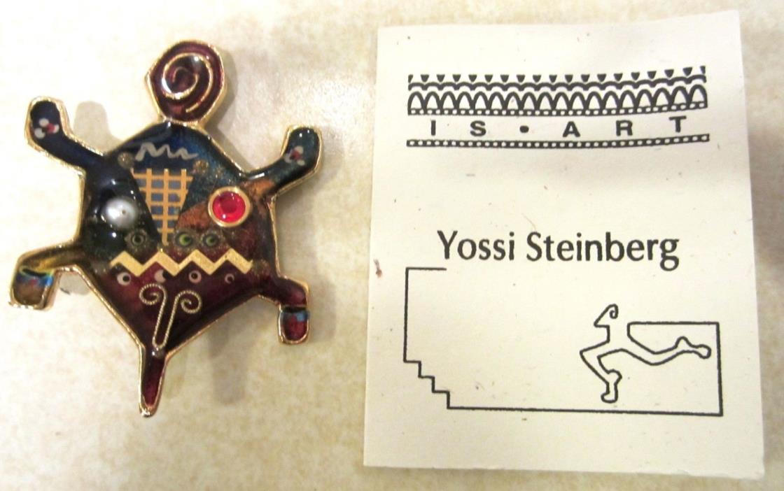 Vintage Yossi Steinberg Whimsical Turtle Pin Real Pearl Acrylic Resin Enameling