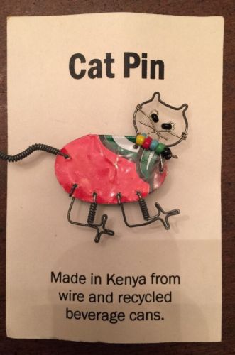 Cat Pin • Hand Made In Kenya From Wire And Recycled Beverage Cans