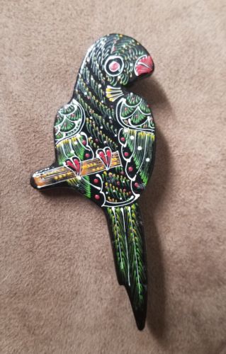 Hand Painted Wooden Brooch Vintage Parrot